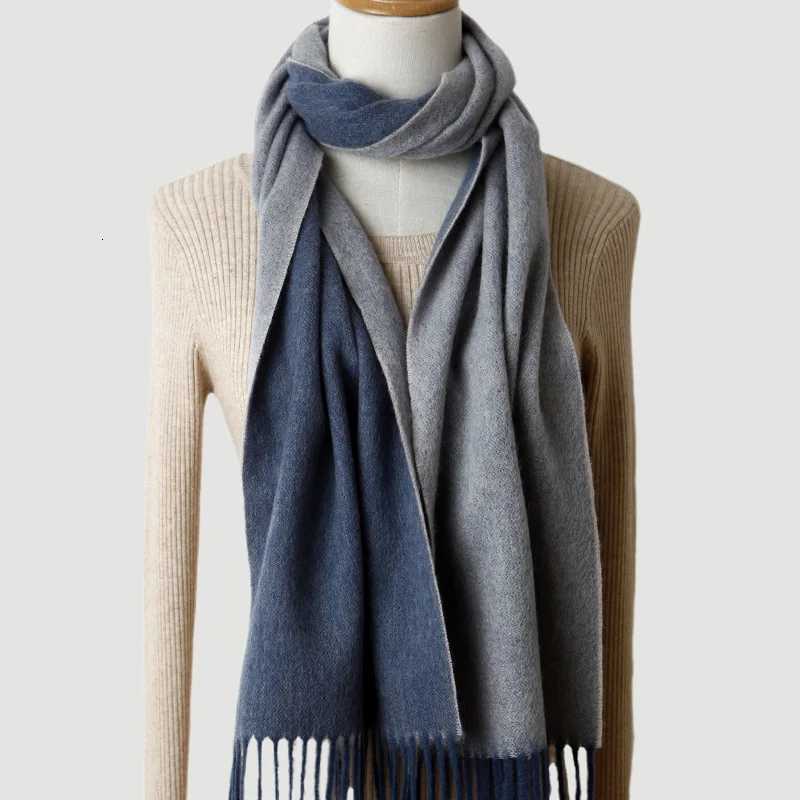 Mens double-sided wool scarf solid color mens style dual color tassel autumn and winter thick and warm business scarf Y251211