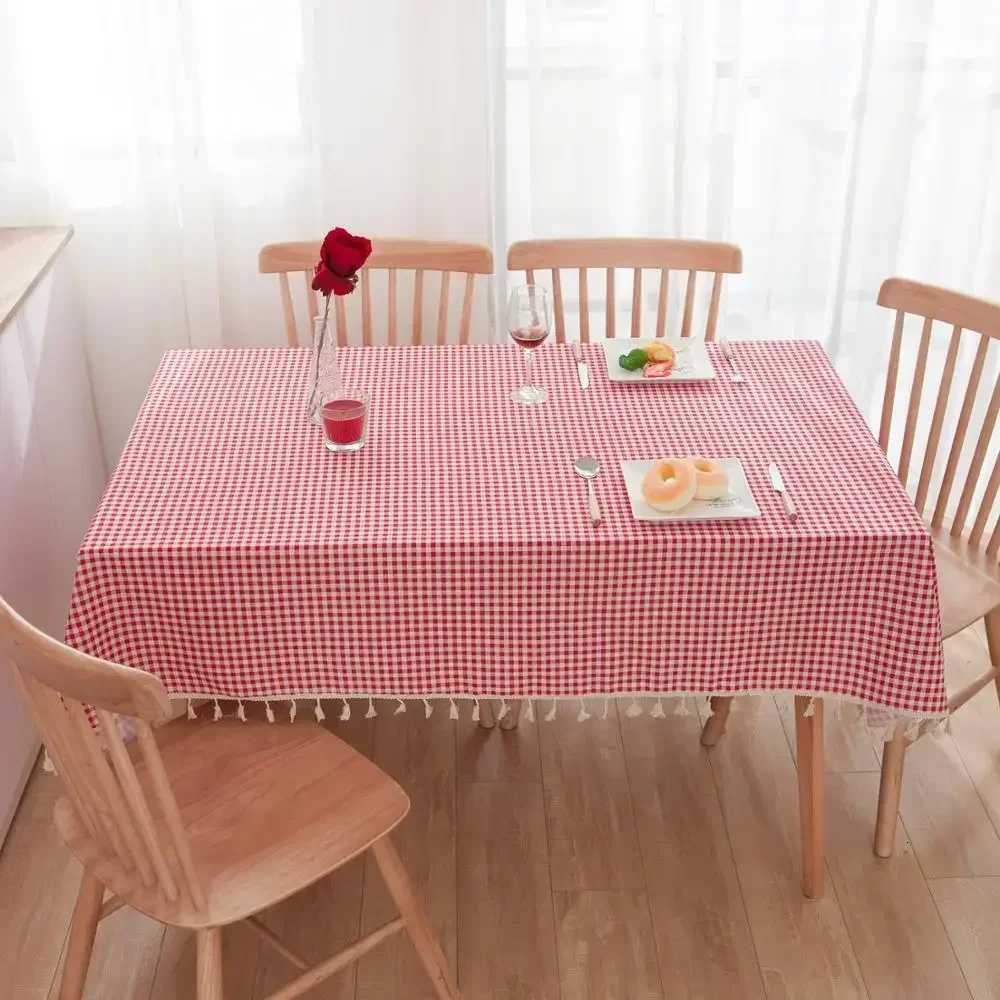 Pastoral Red and White Plaid Tablecloth Linen Cotton square Coffee Table Cloth Rectangular picnic tablecloth Tableware for Home H251211