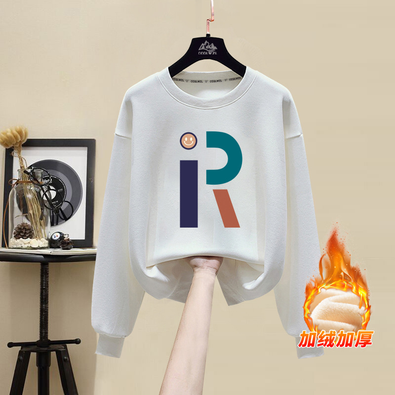 Women's New Arrival Crew Neck Sweatshirt: Korean INS Style, Autumn/Winter, 100% Cotton, Fleece-Lined & Thickened, Loose Casual Plus Size Top