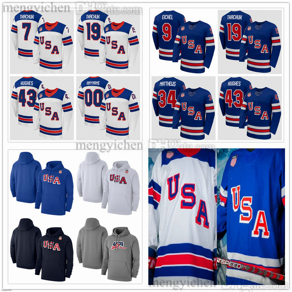 Team USA 2026 Milano Cortina Hockey Jersey 34 Matthew 7 Brady Tkachuk 19 Matthew Tkachuk 43 Quinn Hughes 9 Jack Eichel 86 Jack Hughes Adam Fox Winter Olympices Stitched