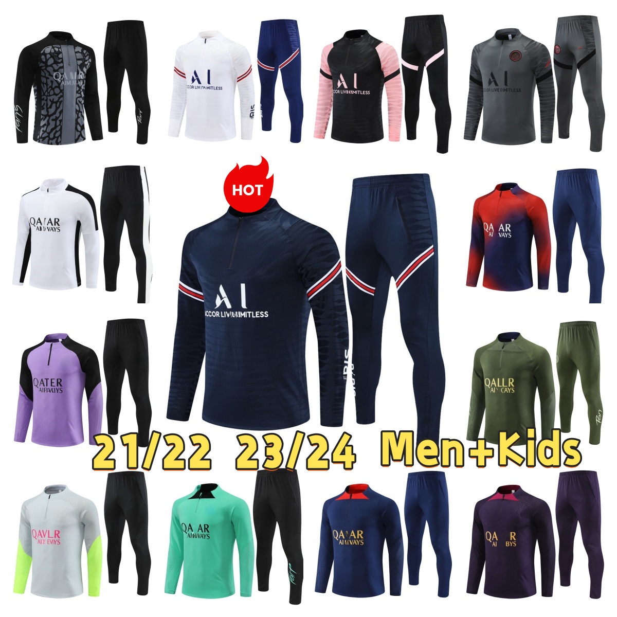 2122 MBAPPE jersey NEYMAR JR Football Shirt Marquinhos Hakimi Training Running Set Adult Half-Zip Long-Sleeve Casual Match Outfit Kits paris st germain jersey