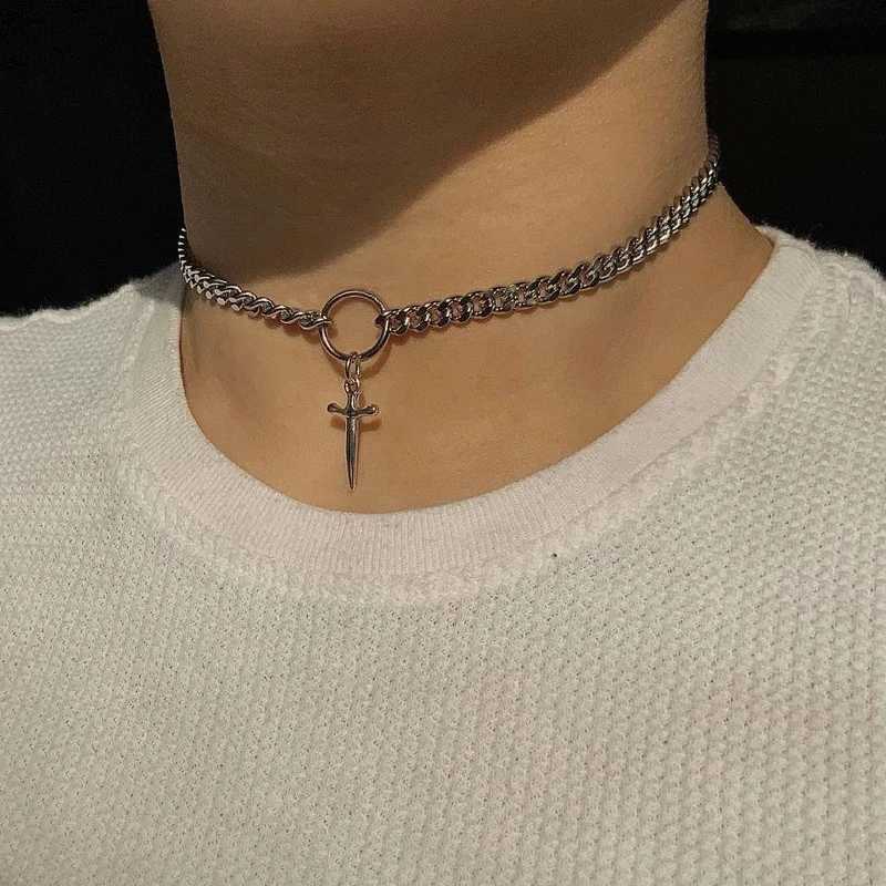 Goth Choker Ring Dagger Necklace Cosplay Grunge Gothic Punk Classical Dark Girl Gift Jewelry Alternative Minimalist Collar M251211