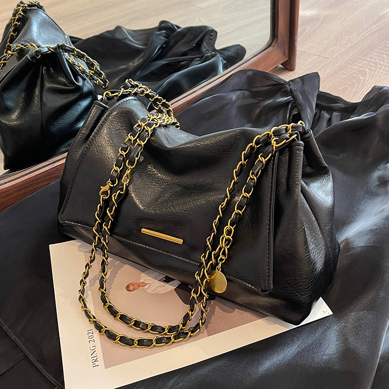 Hot Free shipping designer bags for womens Shoulder bags black khaki brown Textured Versatile New Retro Chain Tote Bag