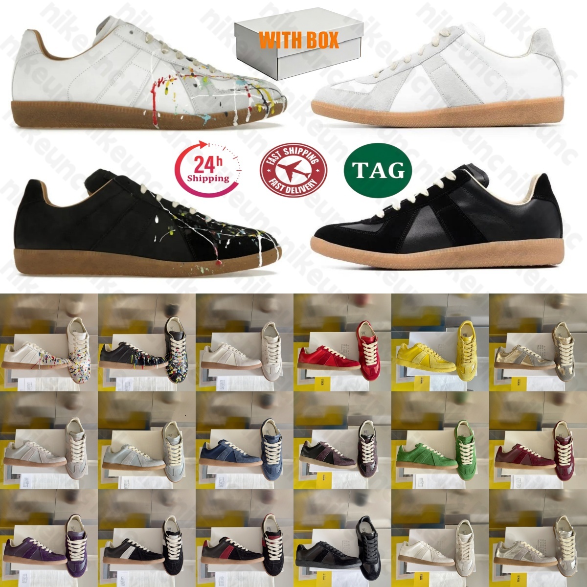 With Box gats mens margeilashoes German Army Trainer designer gat sneakers maison shoes MM6 replicas paint painter splatters Grey White Black Nude Nutmeg size 35-46