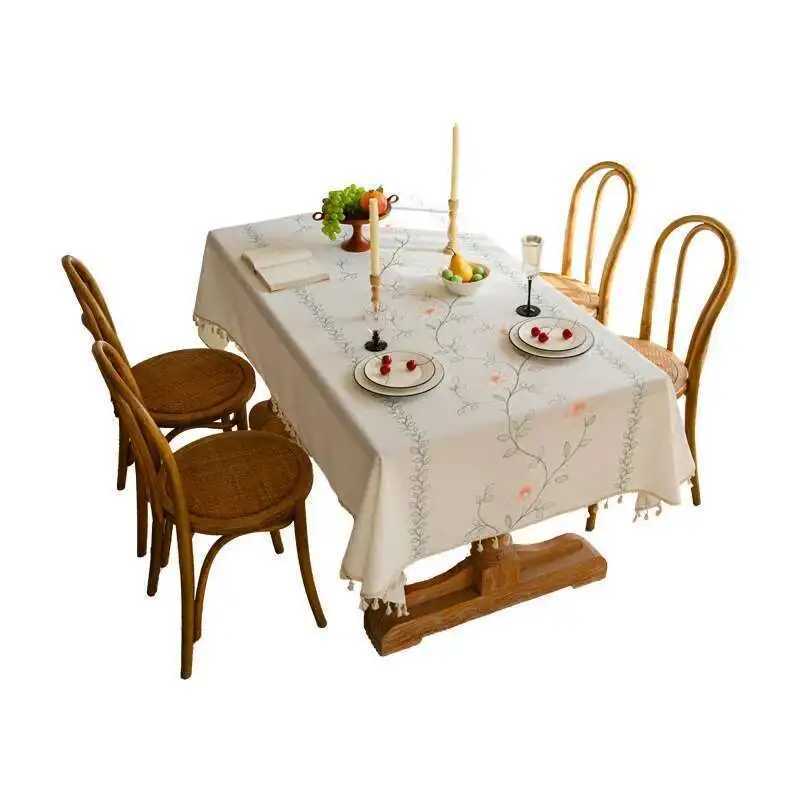 Cotton Linen Fabric Tablecloth Simple and Modern Waterproof Embroidered Dining Table Cloth Tea Table Cloth H251211