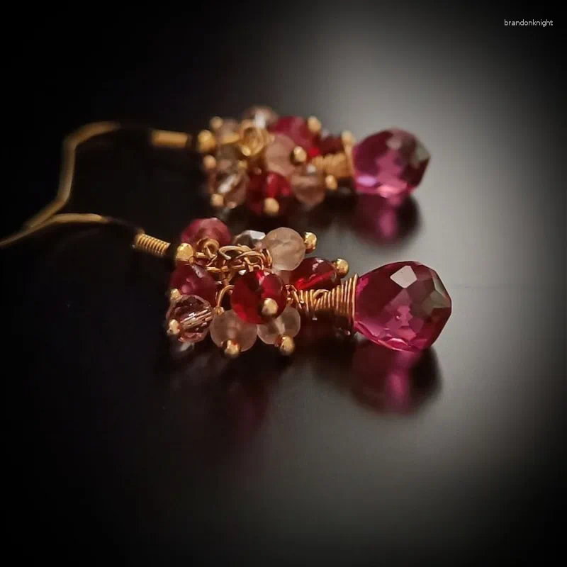 Dangle Earrings Rose Quartz And Red Beaded