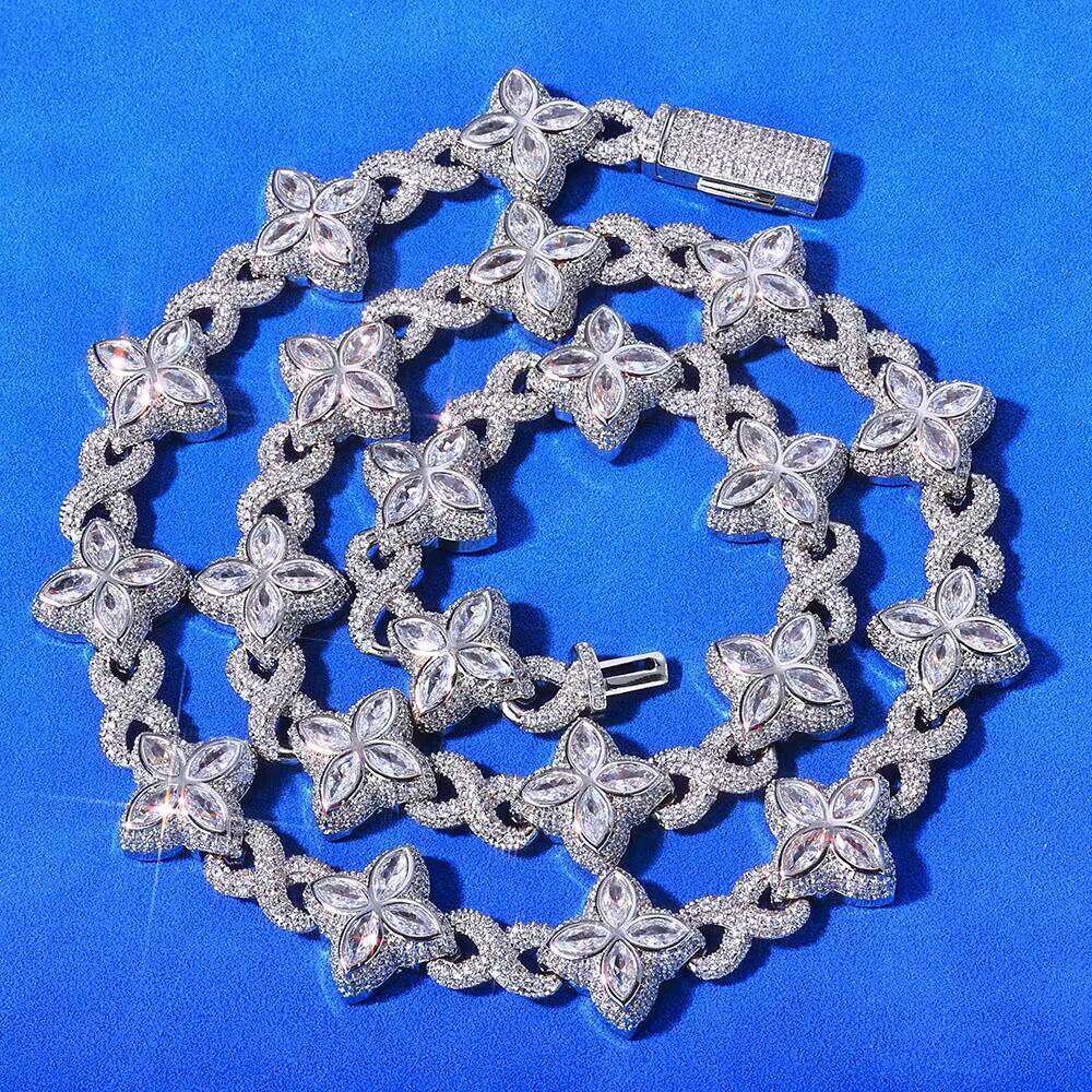 VVS Moissanite Trendy Blue Clover Boutique Jewelry Custom Iced 925 Silver Men's Cuban Chain Gemstone Necklace