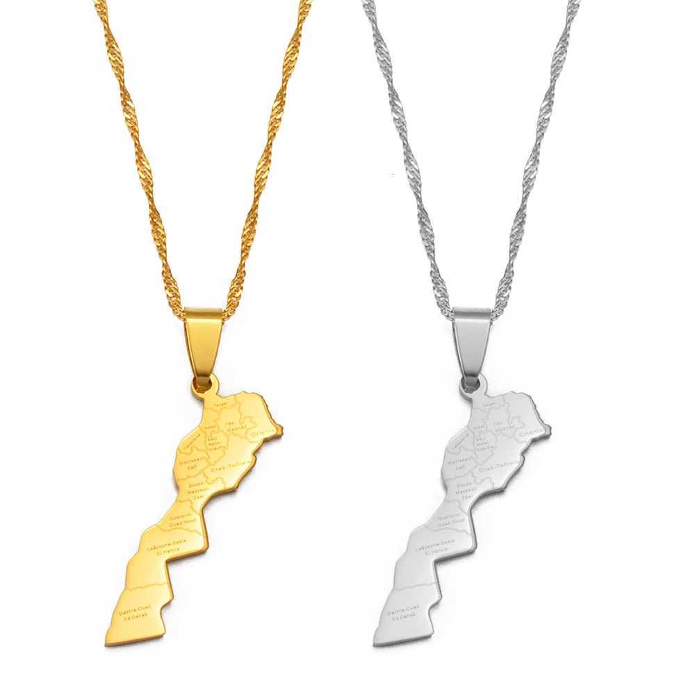 Anniyo Maroc Map Cities Name Pendant Necklace Gold Color Jewelry for Women Men Morocco Map 236721 M251211