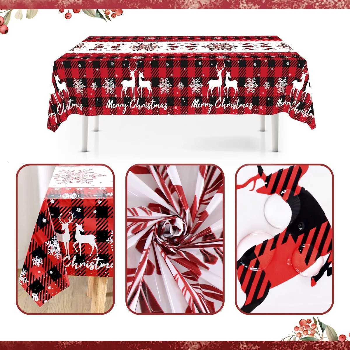 Christmas Plaid Plastic Tablecloth Christmas Decorations for Home 2025 Navidad Natal Xmas Table Ornament New Year 2026 H251211