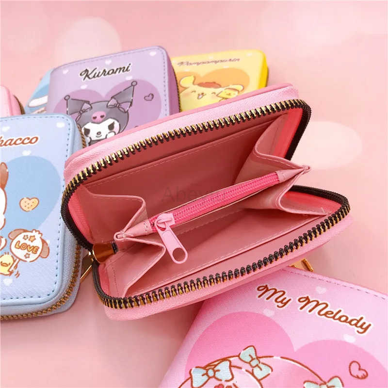 Sanrio Cartoon Hello Kitty Kuromi Compact Wallet - Stylish Zippered Coin Purse with Key Card Holder Durable Faux Leather H251211