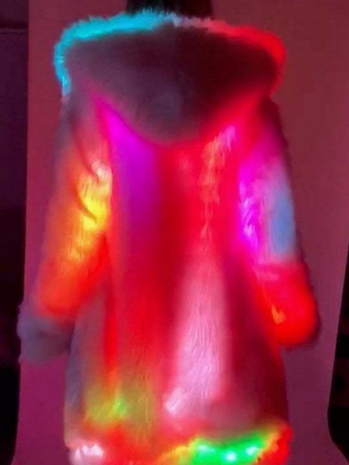 Christmas Color Block Sequin Dress with Collar Carnival Party Festival Performance Costume Fur Coat