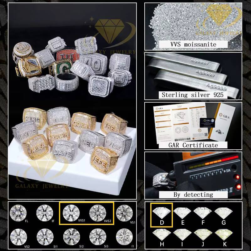 Custom Iced Out Vvs Moissanite Ring Baguette Diamond Hip Hop Ring Single Initial Letter S925 14k Championship Rings for Men