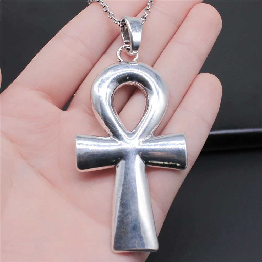 3 Colors 80x42mm Ancient Egyptian Key Of Life Ankh Cross Pendant Necklace Punk Hiphop Long Chain Necklace Jewelry Accessories 251210
