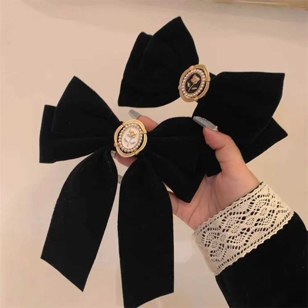 French Black Veet Bow Hair Clip lia French Veet Ribbon Hairpin Retro Barrette dr Wen Girl Hair Accories New Y251210