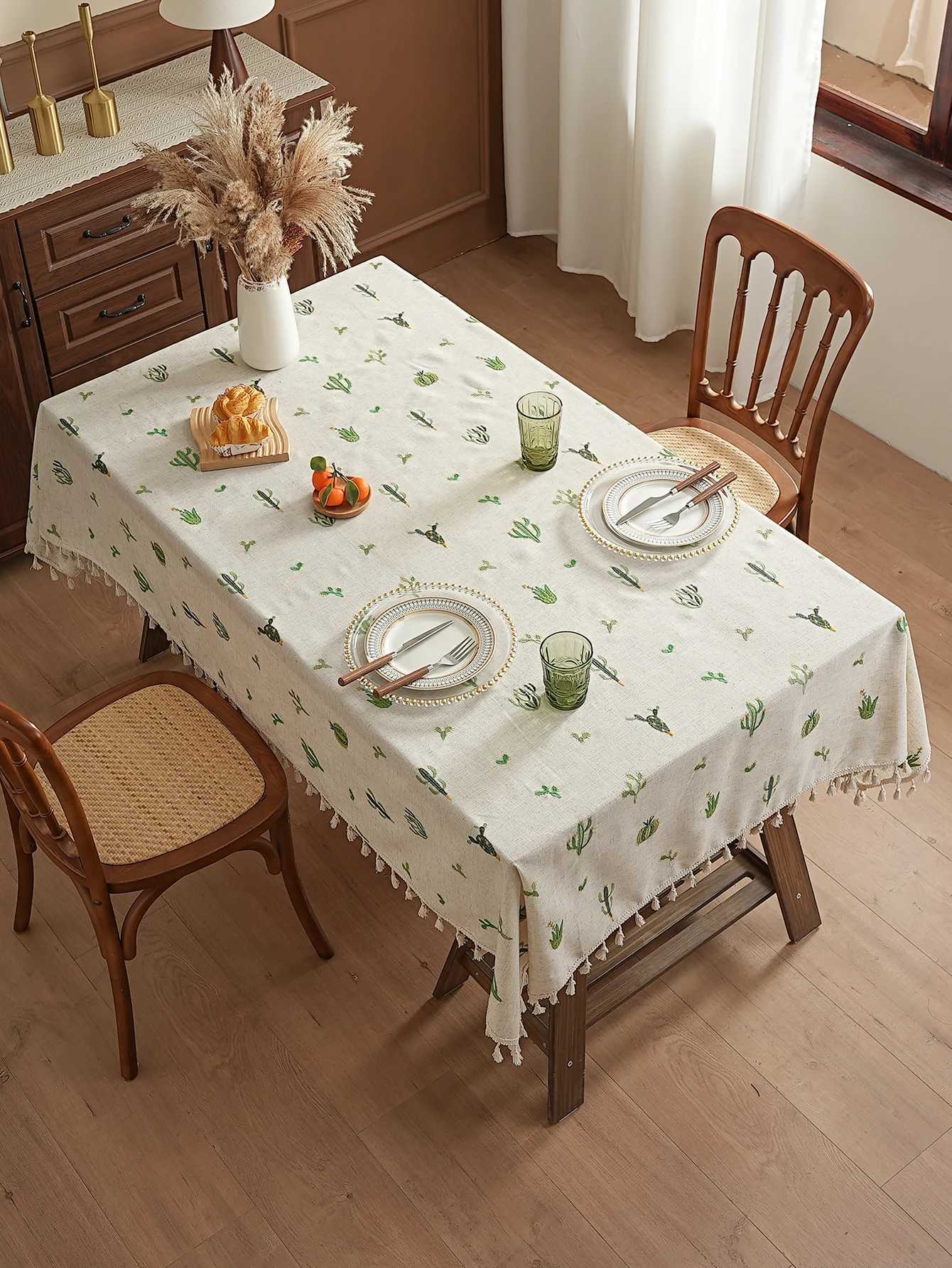 Simple Small Fresh Rustic Style Dining Table Cloth Thickened Embroidery Coffee Table Desk Table Mat Multifunctional Dustproof H251211