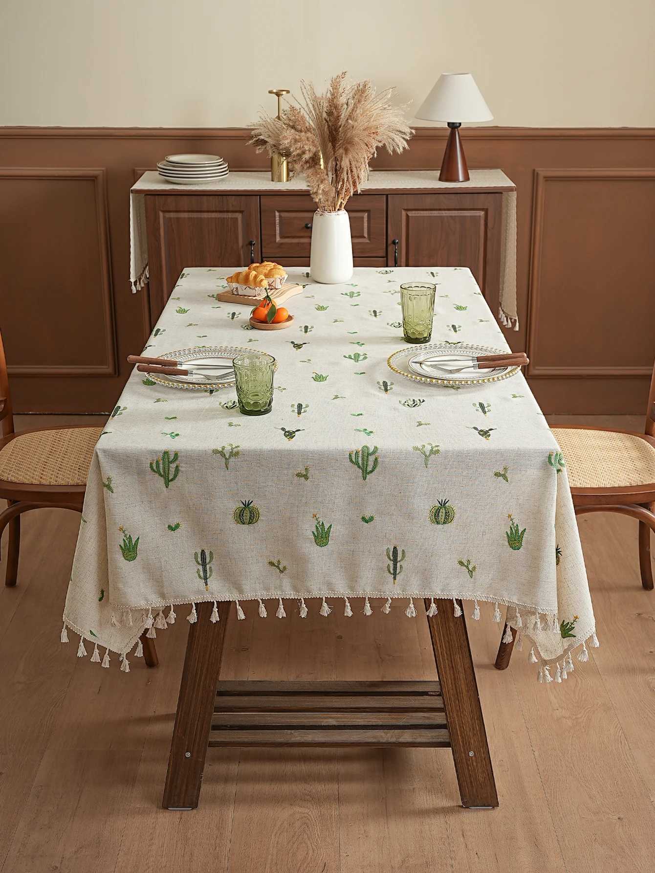 Simple Small Fresh Rustic Style Dining Table Cloth Thickened Embroidery Coffee Table Desk Table Mat Multifunctional Dustproof H251211