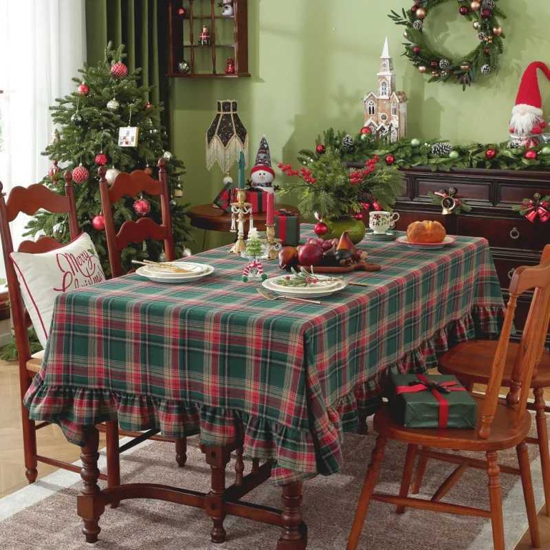 Christmas Checkered Ruffles Tablecloth Plaid Xmas Table ClothsWinter Farmhouse Table Decor for Dining Parties Holiday H251211