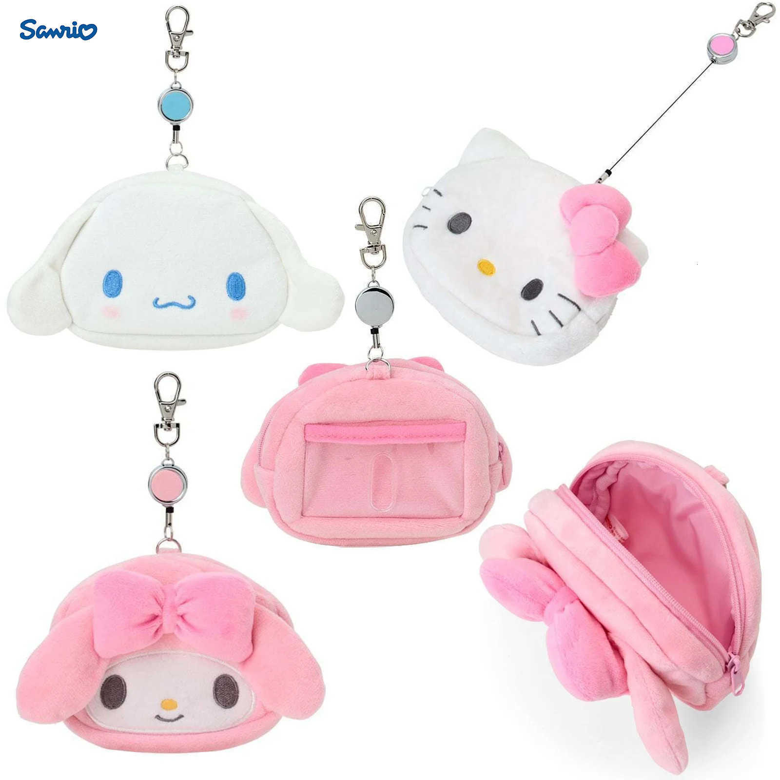 Sanrio HelloKitty Cinnamoroll Telescopic keychain Cartoon mymelody Coin Purse Zipper Coin Wallet Credit Card Drivers License Key Bag H251211