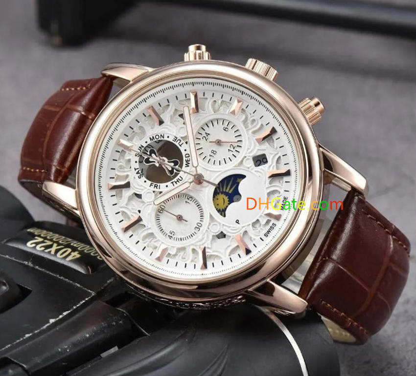 Patekelys Philipelys Business Mens Watch Leather Metal Strap Luxury Quartz Patekline Philipes Hollow Skeleton Dial Fashion Casual Chronograph Watches 3a Clock