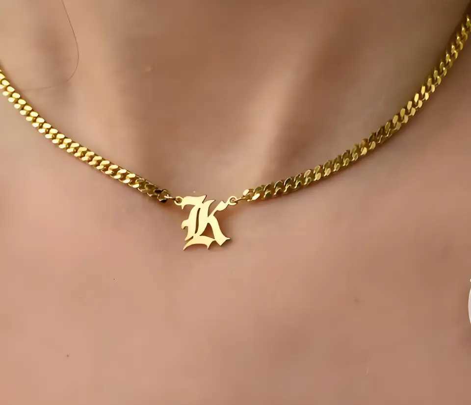 Custom Initials Necklace Gold - Plated Personalized Pendant Stainless Steel Chain Trendy Letter Jewelry for Women Ideal Gift M251211