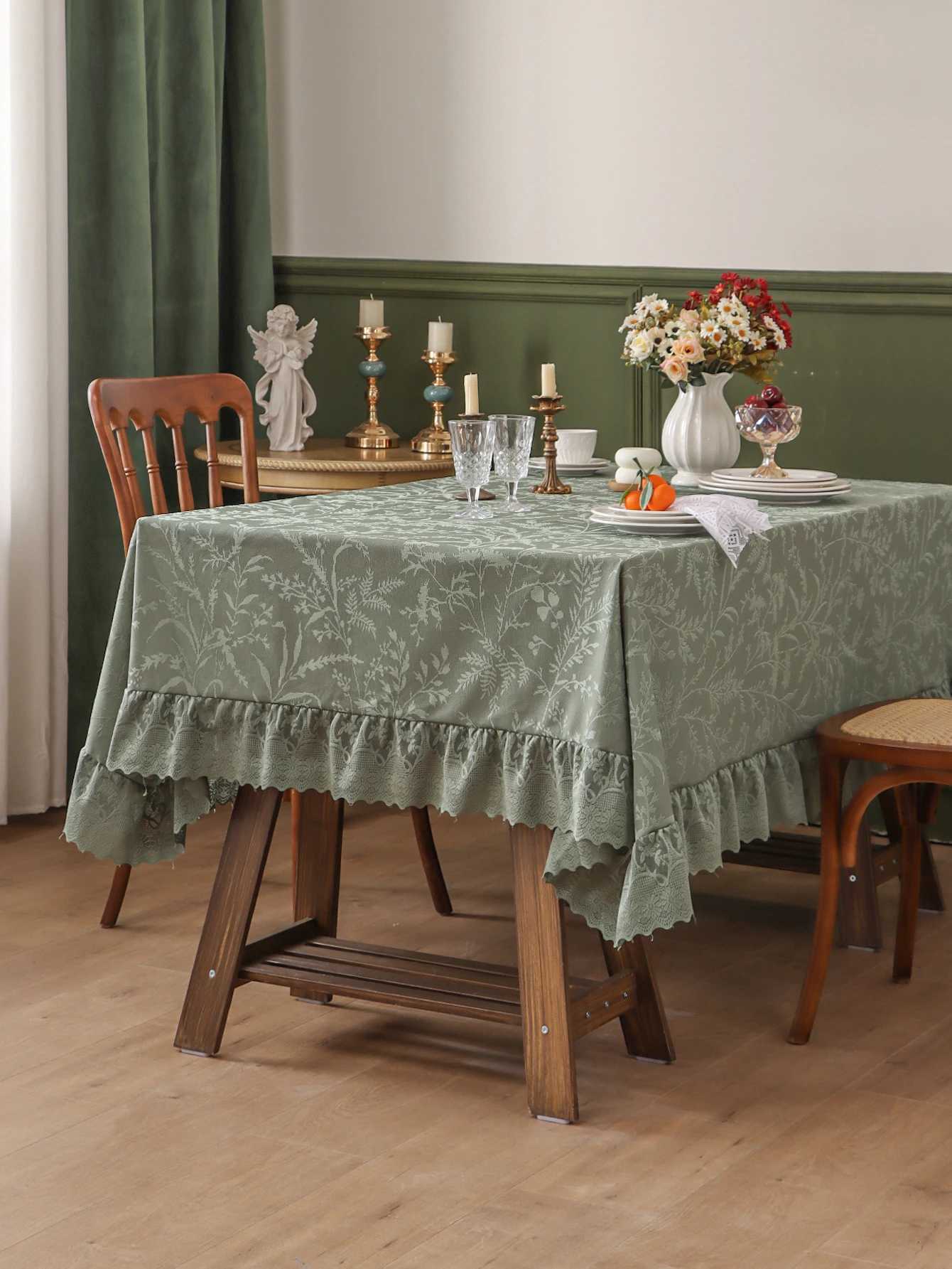 Rustic Style Green Thickened Lace Ruffle Tablecloth Living Room Bedroom Dining Table Luxury Tablecloths H251211
