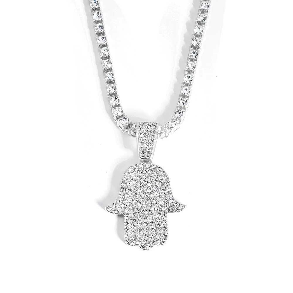 Mens Women Hip Hop Hamsa Hand Pendants Necklaces With 4mm Crystal Tennis Chain Punk Rapper Jewelry Hiphop Style Couple Gifts M251211