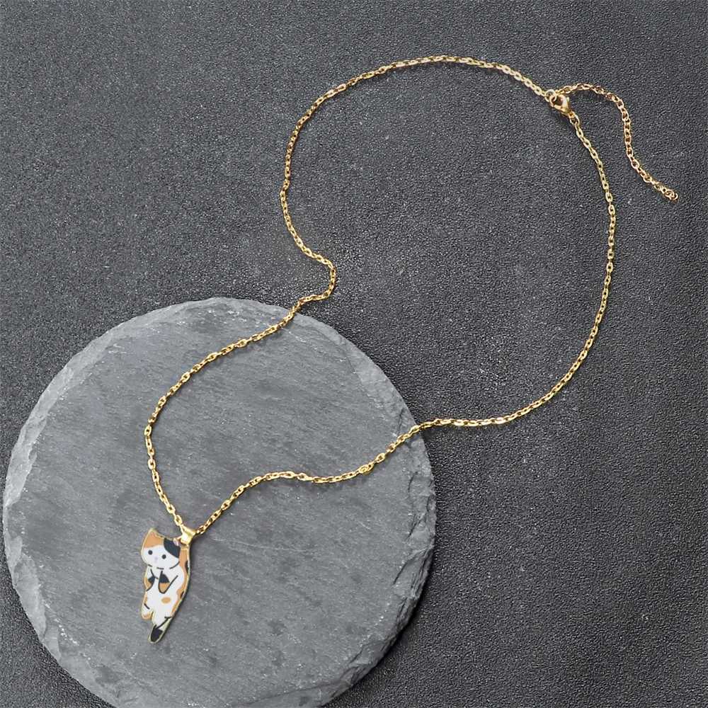 Cartoon Animal Cats Pendant Necklaces Cute Kitten Golden Alloy Chain with Lobster Clasp Fashion Jewelry Gifts for Women Children M251211