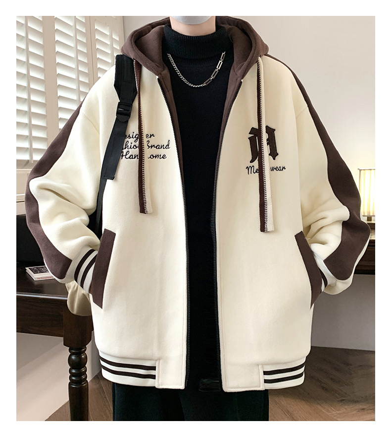 Men's Plus Size Loose Baseball Jacket: Trendy, Stylish, Fleece-Lined, Warm Autumn/Winter Casual Outerwear/Top
