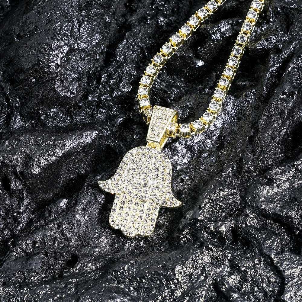 Mens Women Hip Hop Hamsa Hand Pendants Necklaces With 4mm Crystal Tennis Chain Punk Rapper Jewelry Hiphop Style Couple Gifts M251211