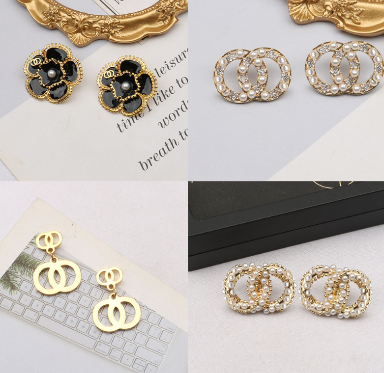 Earrings Designer for Women Luxury 925 Silver Letters Stud Famous Earings Designer Geometry Crystal Rhinestone Pearl Long Earring Eardrop Party Designer Jewerlry