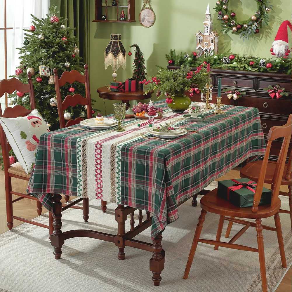 Vintage Green Checkered Tablecloth Christmas Plaid Slip Resistant Washable American Dining Cover Cross Border Deco Table Cover H251211