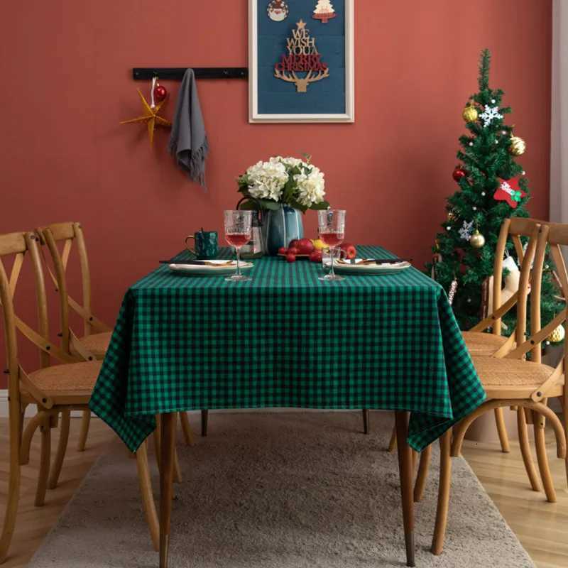 Red Green Plaid Table Cloth Cotton Christmas Party Rectangle Tablecloth Dining Table Cover For Picnic BBQ Home Decor Mantel Mesa H251211