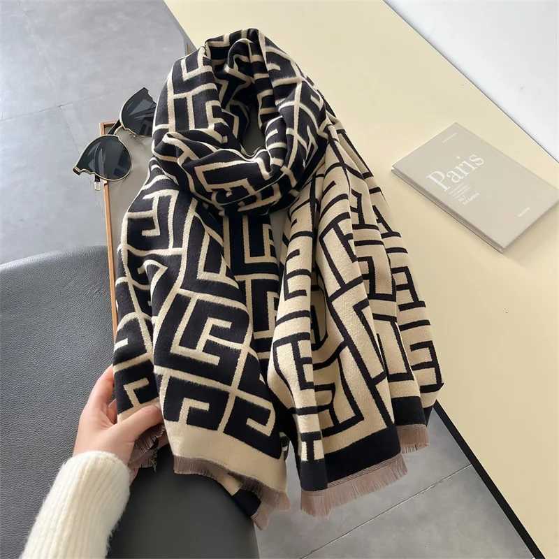 2024 Letter Pashmina Shawl Warm Cashmere Scarf for Women Luxury Winter Thick Blanket Bufanda Female Wrap Bandana Echarpe Poncho Y251211