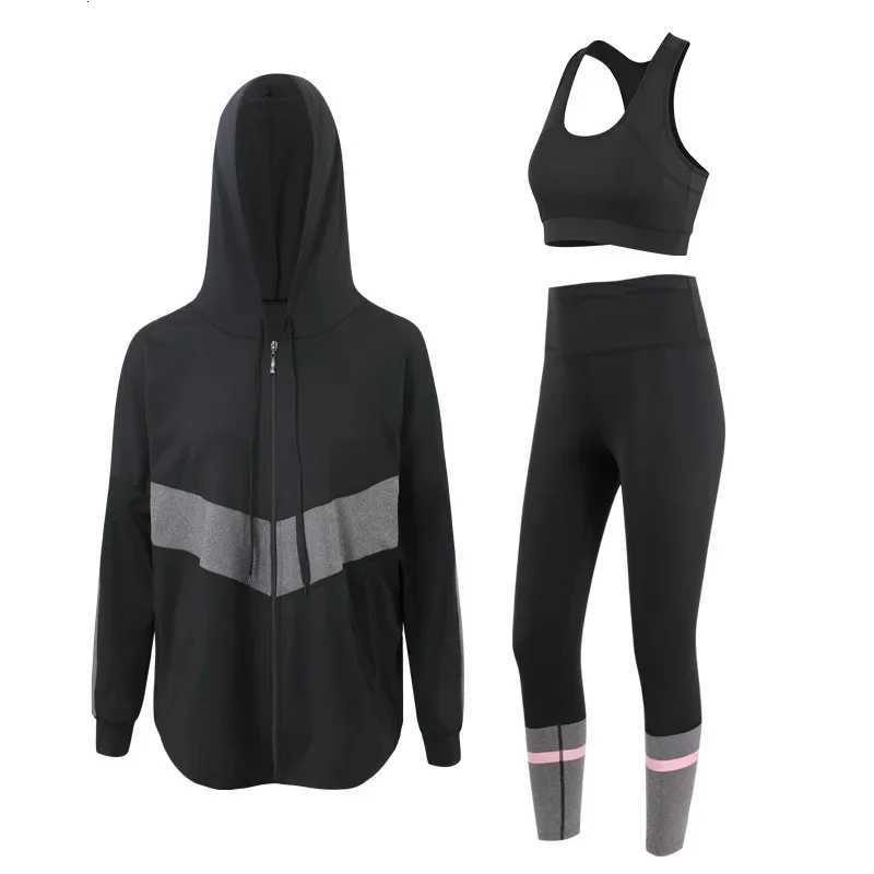 Jacket Sports Bra Leggings 3 Piece Set Womens Tracksuit Training and Exercise Workout Gym Push Up Yoga Sportswear Suit FitnessT251211