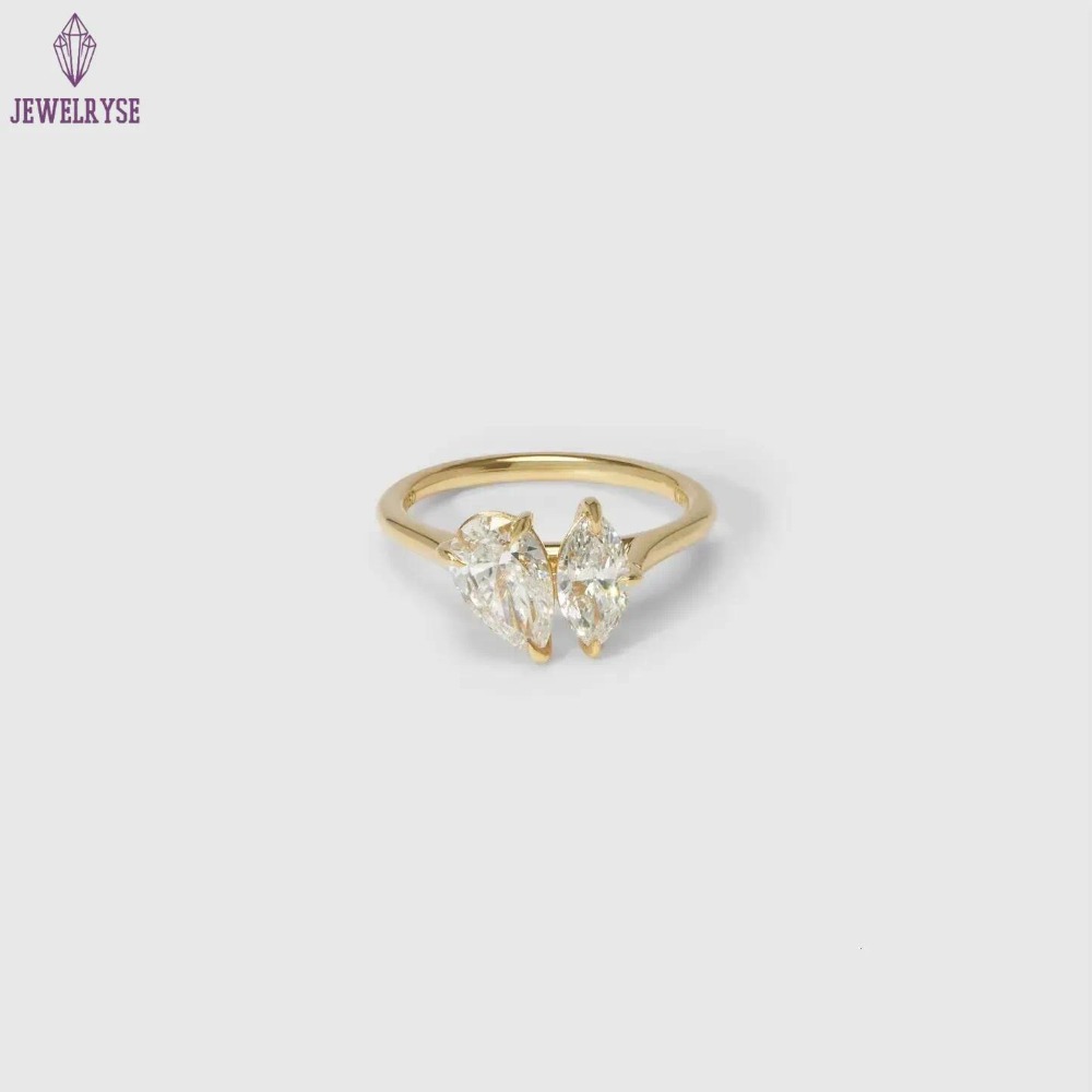 Bridal Jewelry Double Stone Engagement Marquise Cut 14k Solid Gold Pear Cut Lab Grown Diamond Toi Et Moi Ring