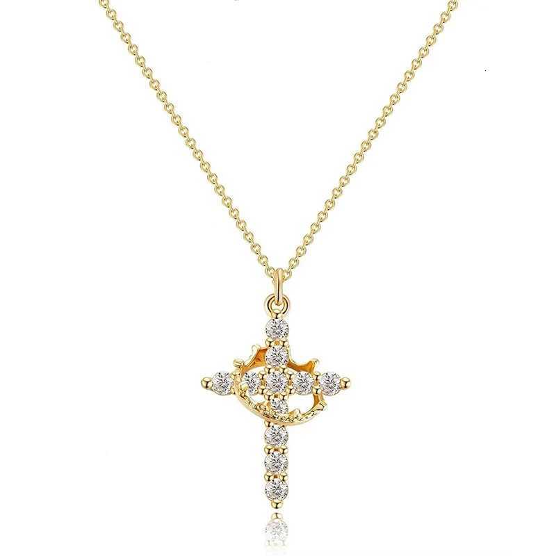 Exquisite Crown Cross Rhinestone Rotating Necklace for Women Fashion Copper Stainless Steel Necklace Party Banquet Jewelry Gift M251211