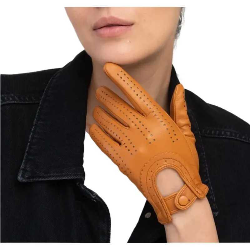 Women Genuine Leather Sheepskin Gloves Breathable thin Outdoor Cycling Driving Motorcycle Gloves spring Summer Lady Y251211