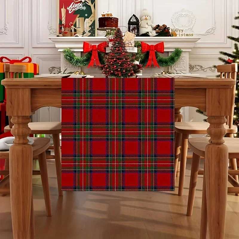 Scottish Red Black Tartan Plaid Table Runner Durable Linen Elegant Winter Holiday Decor for Xmas Dining Accessory H251211