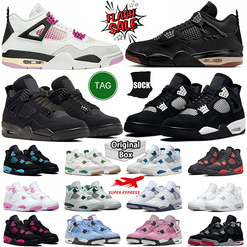 With Box 4 4s mens basketball shoes 2025 Pizza Black Cat White Cement Brick by Brick Bred Reimagined Military Thunder UNC Blue men women trainers sports sneakers