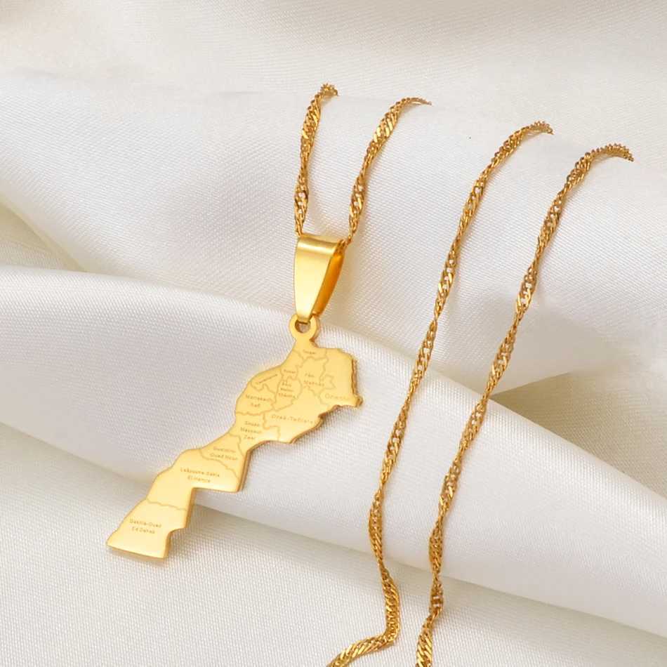 Anniyo Maroc Map Cities Name Pendant Necklace Gold Color Jewelry for Women Men Morocco Map 236721 M251211
