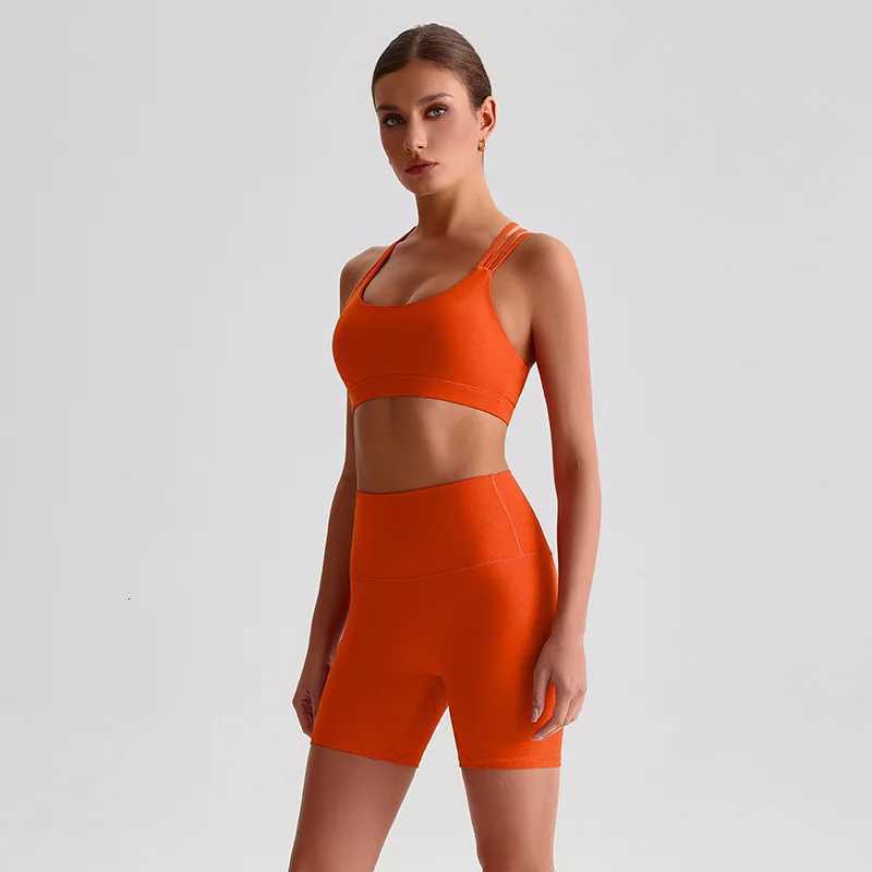 Solid Color Gym Yoga Set Short Legging Cross Back Shoulder Strap Sport Bra Tracksuit Women Suit Comprehensive Training AthleticT251211