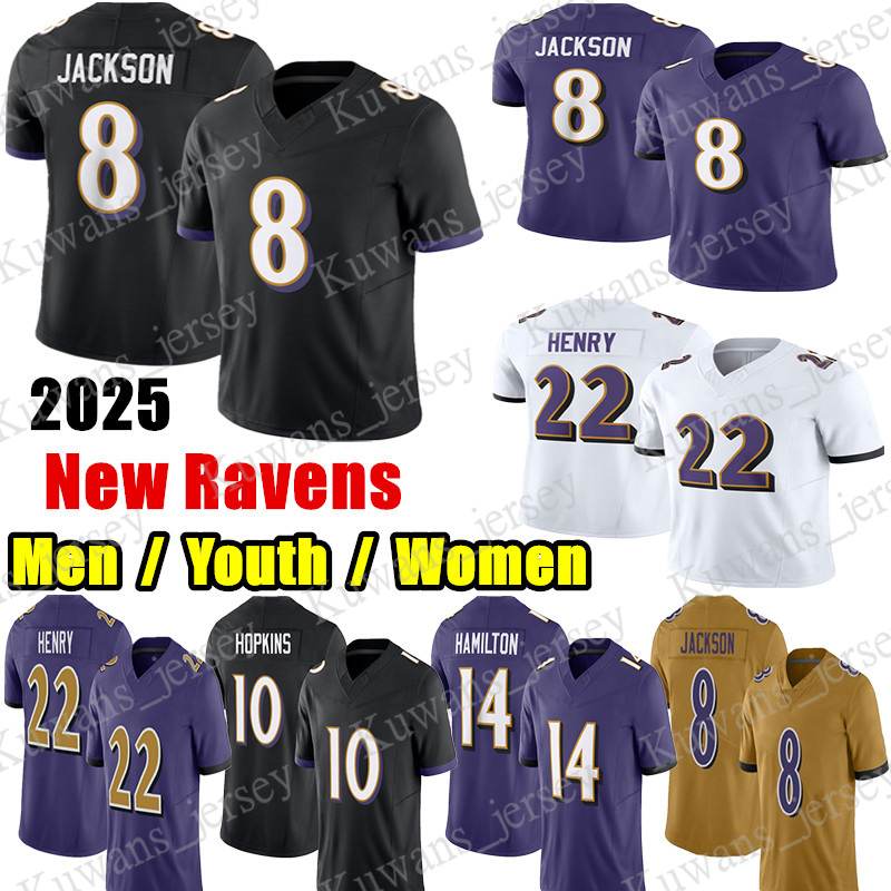 #8 Lamar Jackson Football Jersey #22 Derrick Henry DeAndre Hopkins Zay Flowers Mark Andrews Kyle Hamilton Odafe Oweh Ray Lewis Jaire Alexander Malaki Starks jerseys