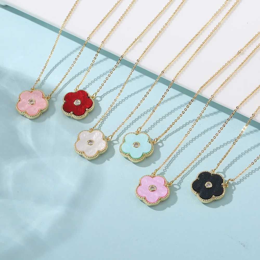 Women FashIon JeweIry FIve Ieaf FIower Pendant NeckIace GoId SIIver Rose GoId ZIrcon Sweet HIgh QuaIIty BrIde GIft M251211