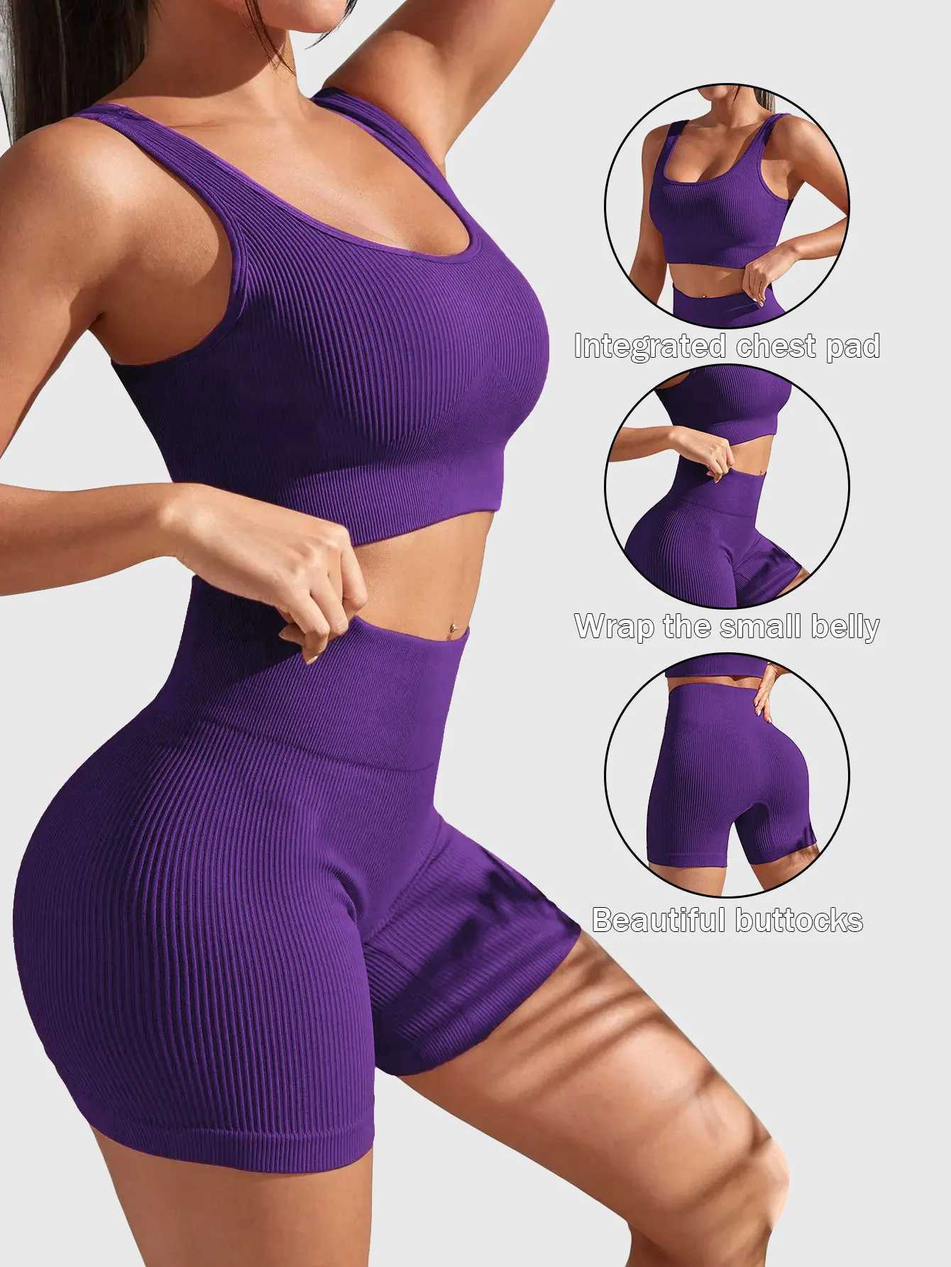 CZGUKE Ribbed Yoga Exercise Set Womens Seamless Umbilical Bra Shorts Set Comfortable and Elastic Cycling Fitness SportswearT251211