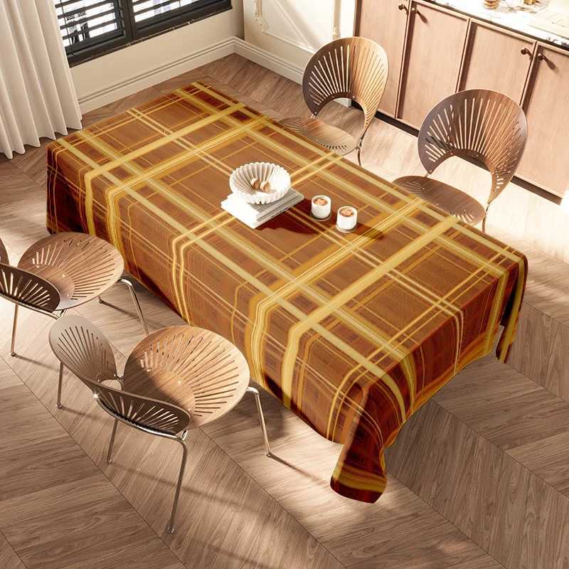 Modern Plaid Dining Tablecloth Waterproof Washable for Home Decor in Various Sizes Gold Yellow Checkered Fabric Easy Maintenance H251211