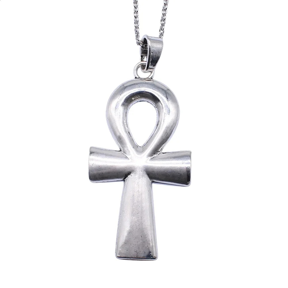3 Colors 80x42mm Ancient Egyptian Key Of Life Ankh Cross Pendant Necklace Punk Hiphop Long Chain Necklace Jewelry Accessories 251210