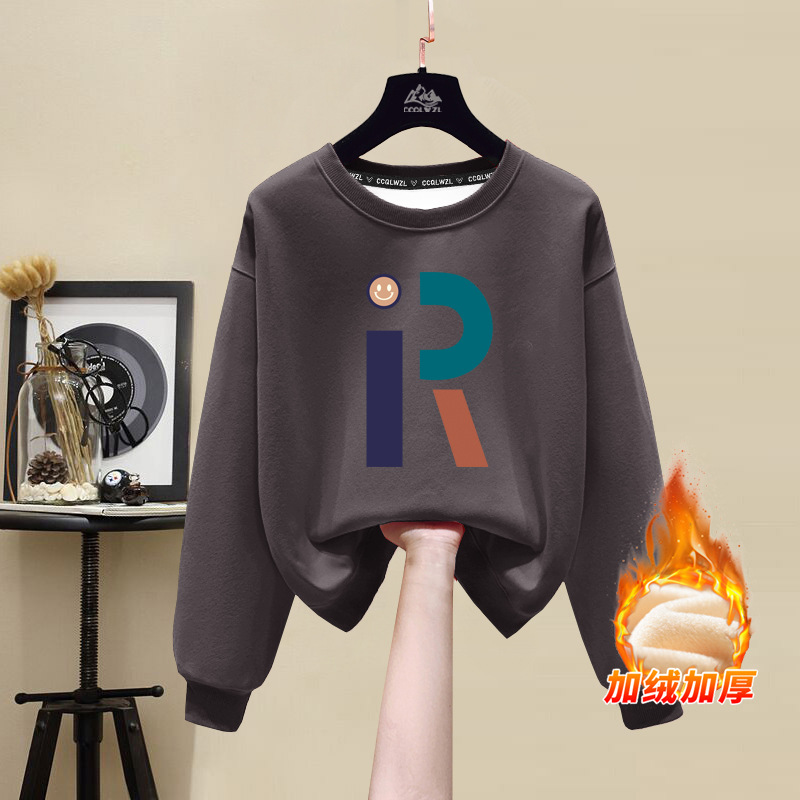 Women's New Arrival Crew Neck Sweatshirt: Korean INS Style, Autumn/Winter, 100% Cotton, Fleece-Lined & Thickened, Loose Casual Plus Size Top