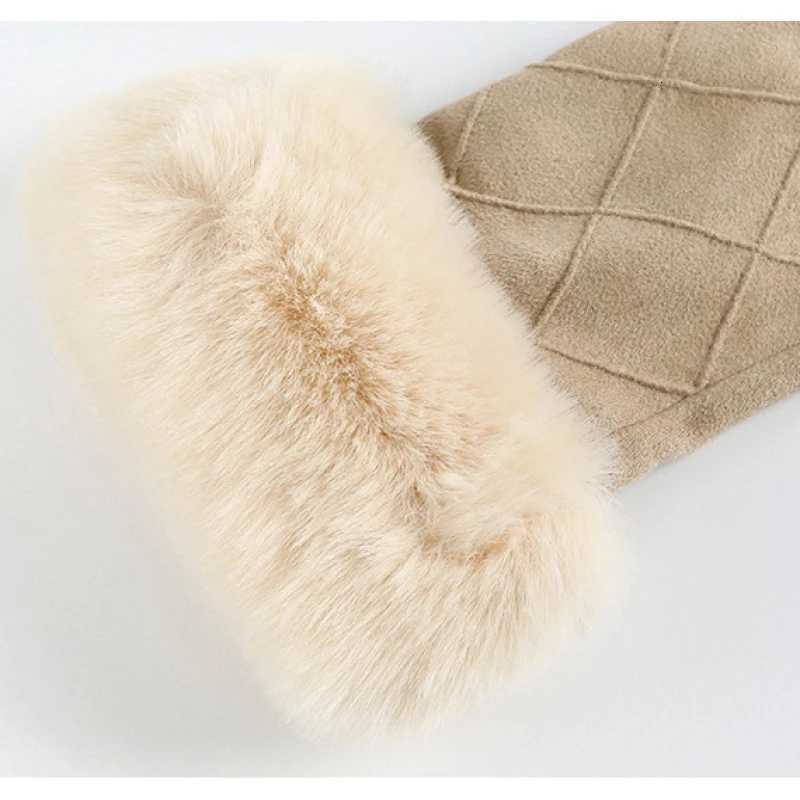Fashion Elegant Lattice Suede Touch Screen Keep Warm Winter Women Gloves Plush Wrist Windproof Outdoor Cycling Drive Soft Y251211