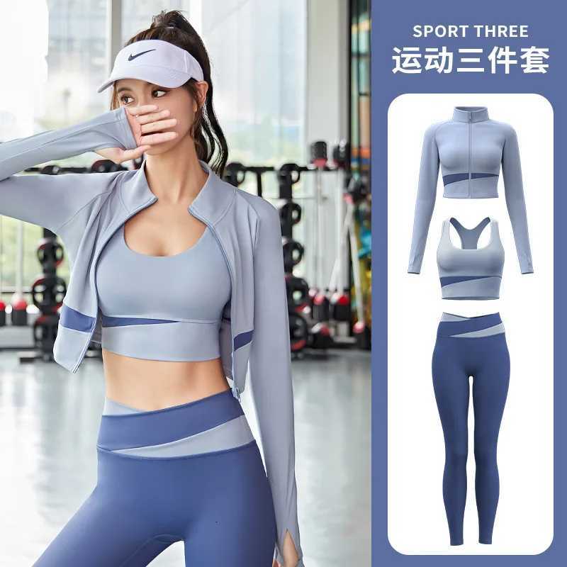 Women Yoga Patchwork 3 Piece Set Fitness Gym CoatsBraLeggings Workout Running Sportswear Clothing Tracksuit Ensemble FemmeT251211