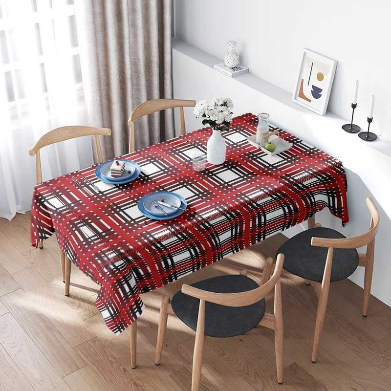Rustic Plaid Tablecloth Modern Decor Red White Black Checkered Durable 100 Cotton Waterproof Washable for Dining Room Use H251211